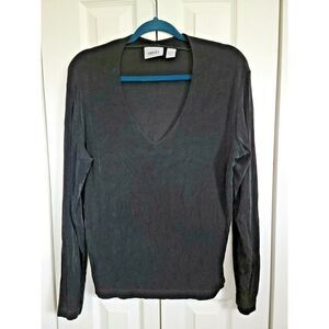 Chico's Travelers 3 Blouse Women's Size 3 Black Stretch V-Neck Long Sleeve Shirt